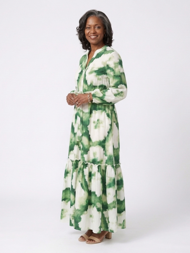 Sabine - Maksikleid su ilgomis rankovėmis ir juosmens mazgu