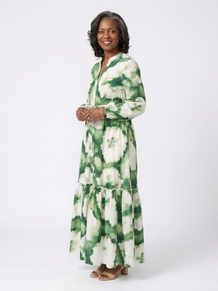 Sabine - Maksikleid su ilgomis rankovėmis ir juosmens mazgu