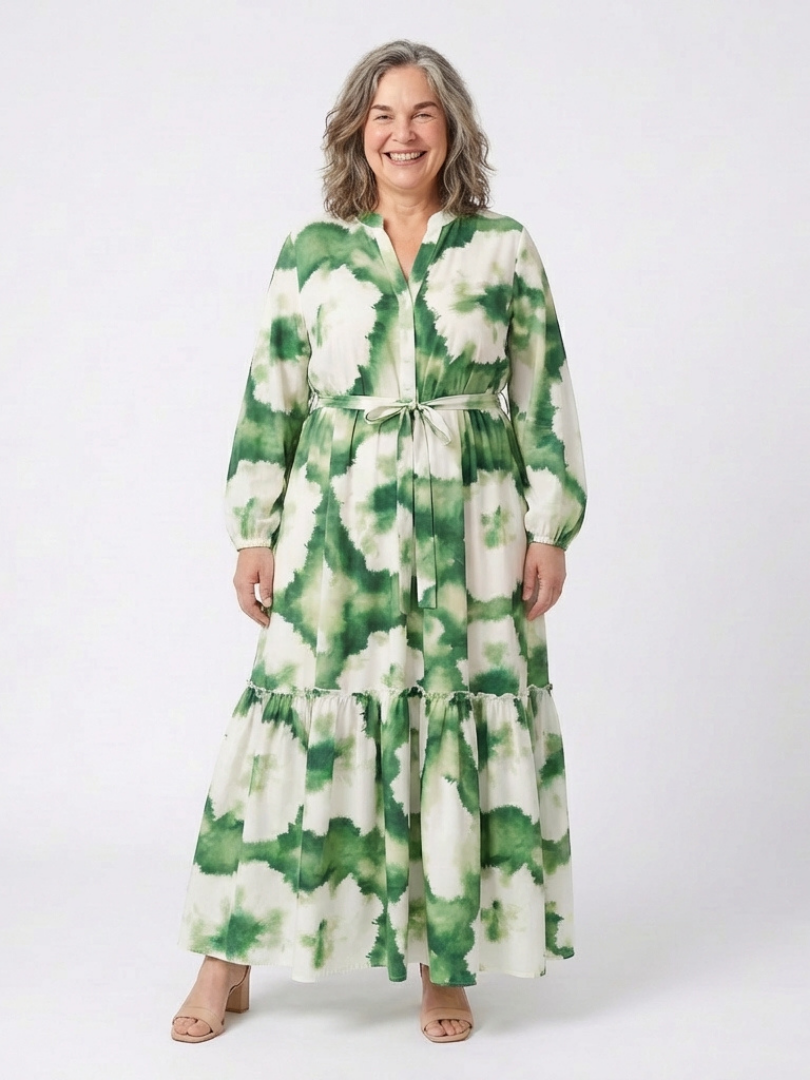 Sabine - Maksikleid su ilgomis rankovėmis ir juosmens mazgu