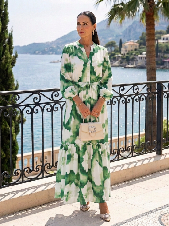 Sabine - Maksikleid su ilgomis rankovėmis ir juosmens mazgu