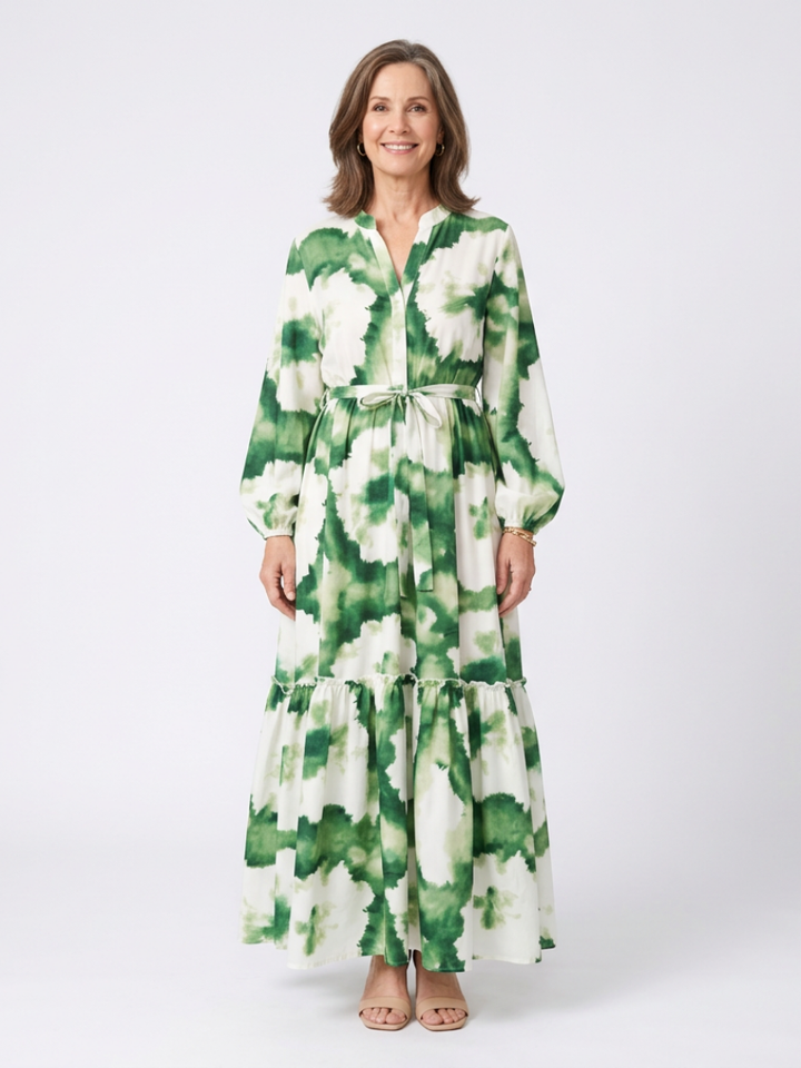 Sabine - Maksikleid su ilgomis rankovėmis ir juosmens mazgu